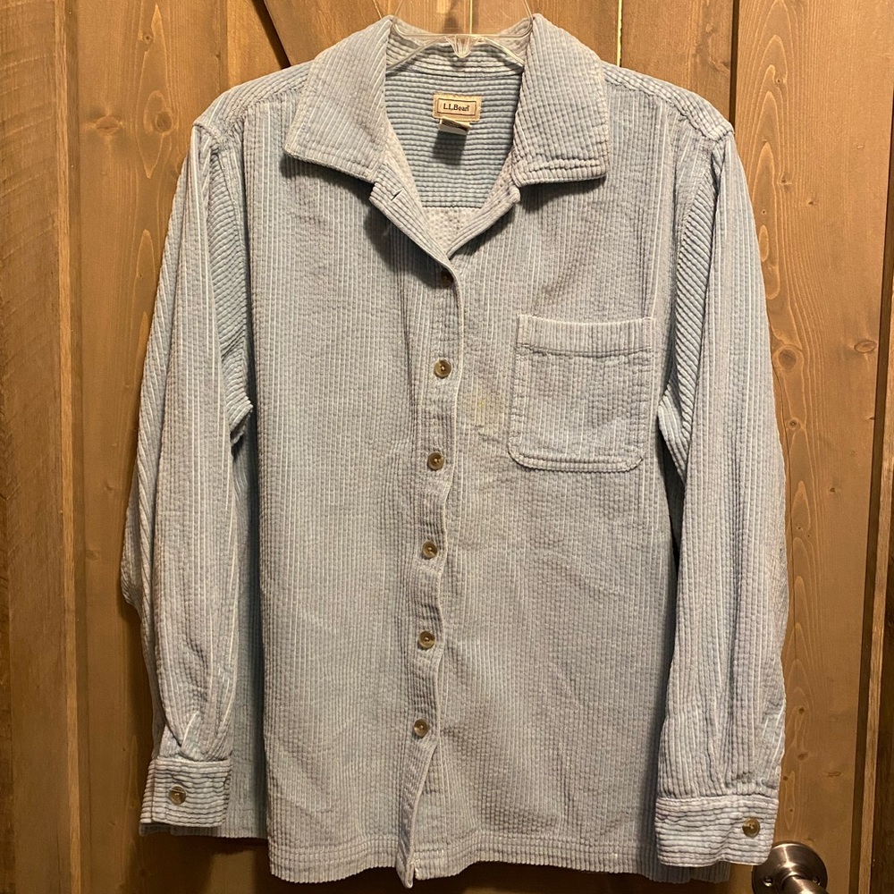 Vintage LL BEAN Comfort Corduroy Blue Shirt Jacket Shacket Womens Large Reg